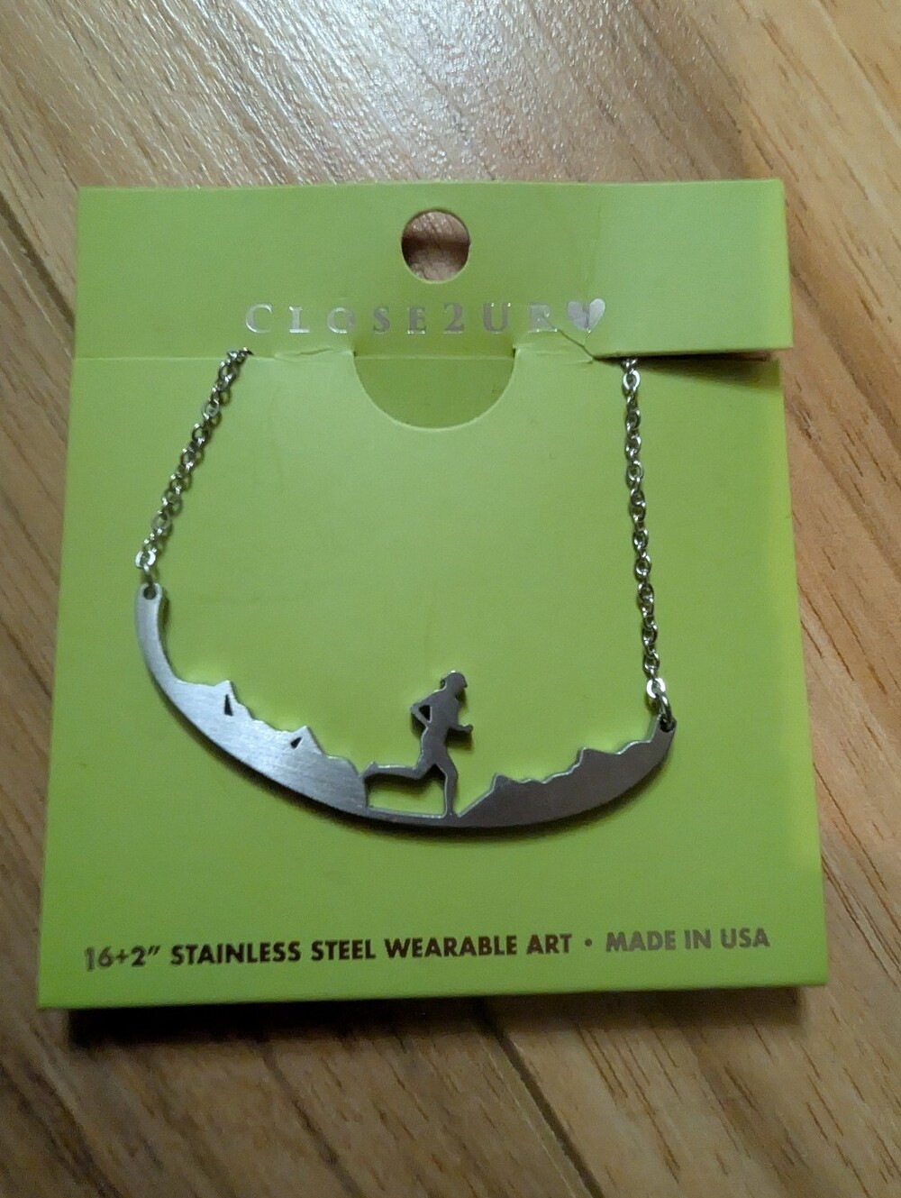 CLOSE2UR NWT Trail Runner Necklace Stainless Steel Mountain Run 16+2"